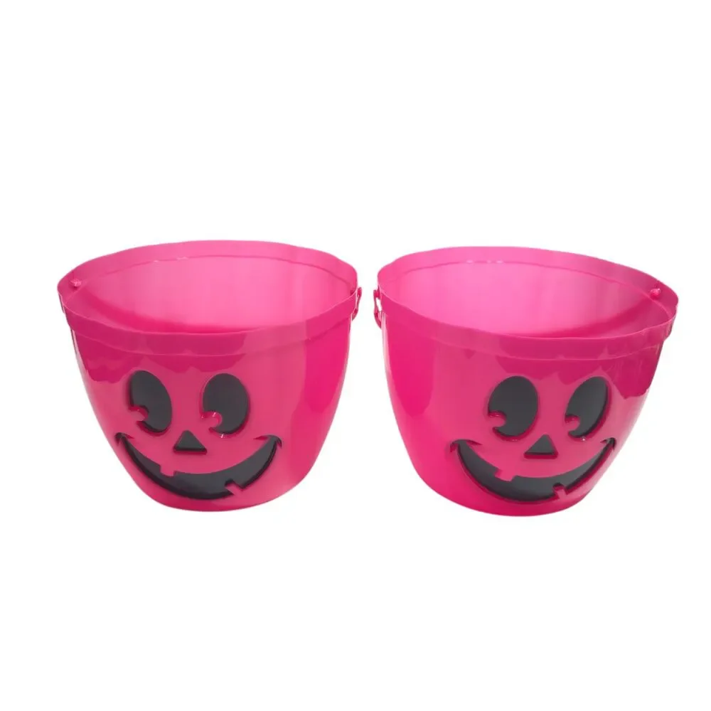 Lot of 2 T-Mobile Pink Plastic Pumpkin Halloween Buckets Trick or Treating